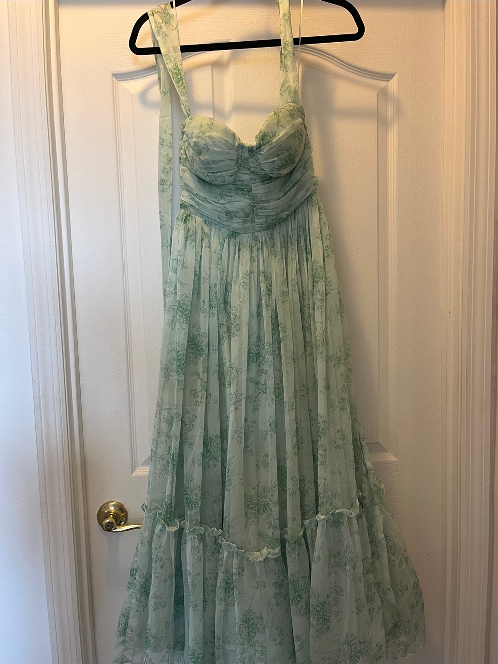 Light Green Floral Chiffon Maxi Dress